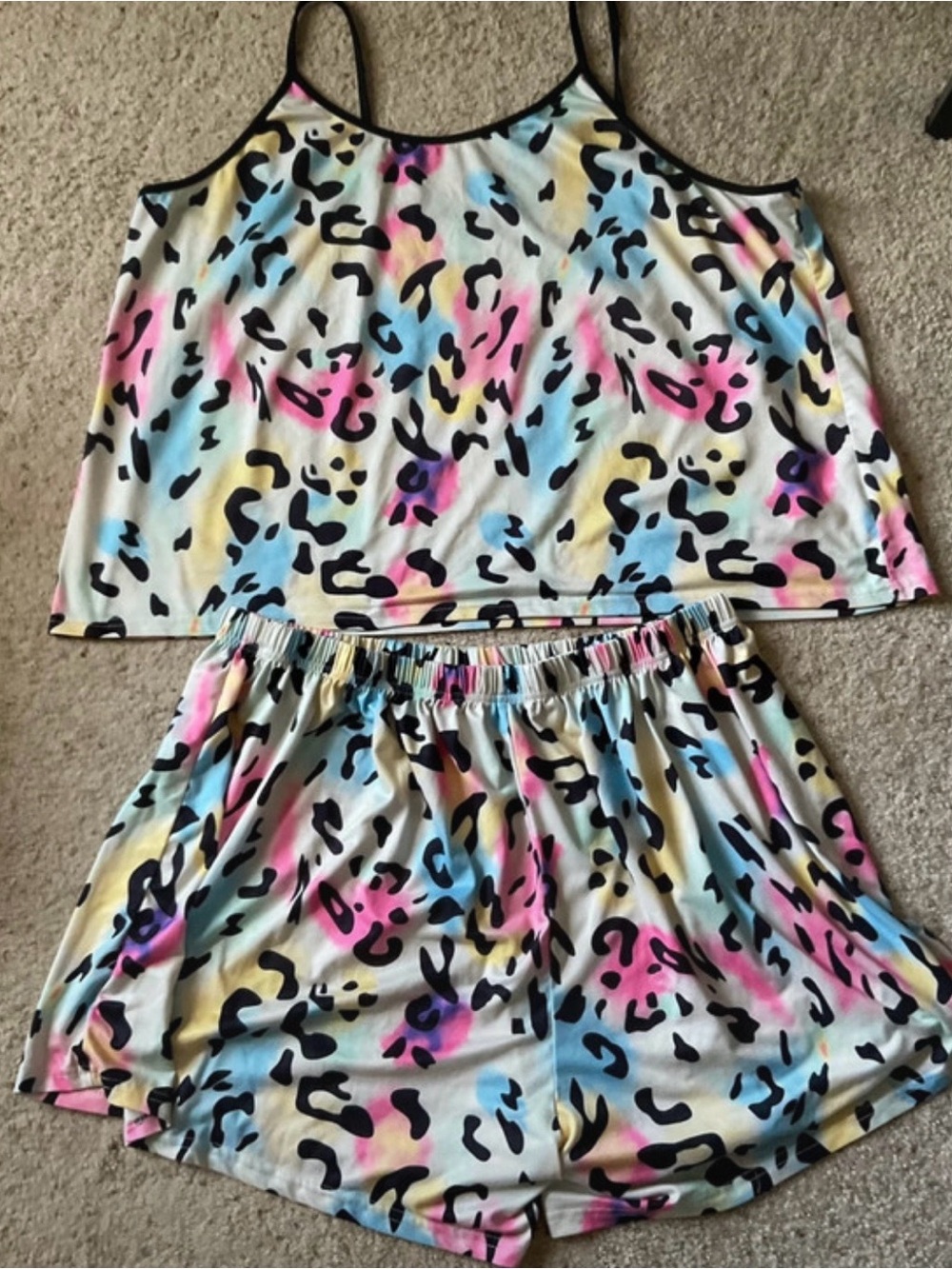 Colorful Pastel Rainbow Leopard Print Pajama Set Cami
Shorts